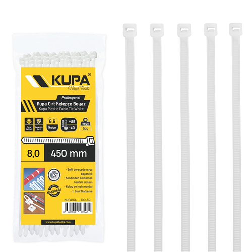 Kupa Cırt Kelepçe Beyaz 8*450 Mm